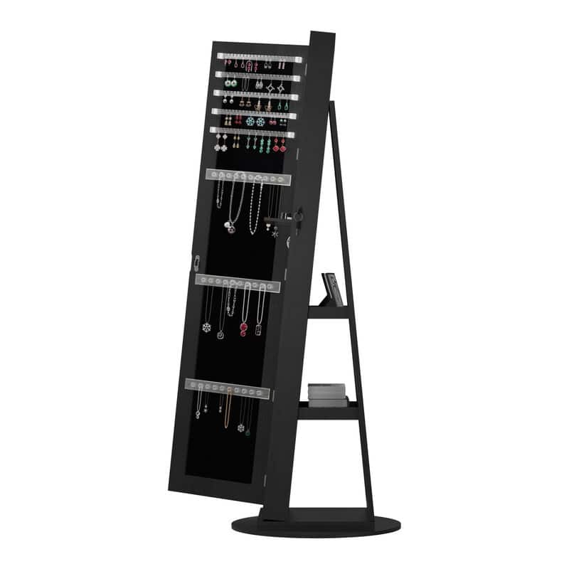 360° Rotating Lockable Jewelry Cabinet Armoires with Full Length Mirror