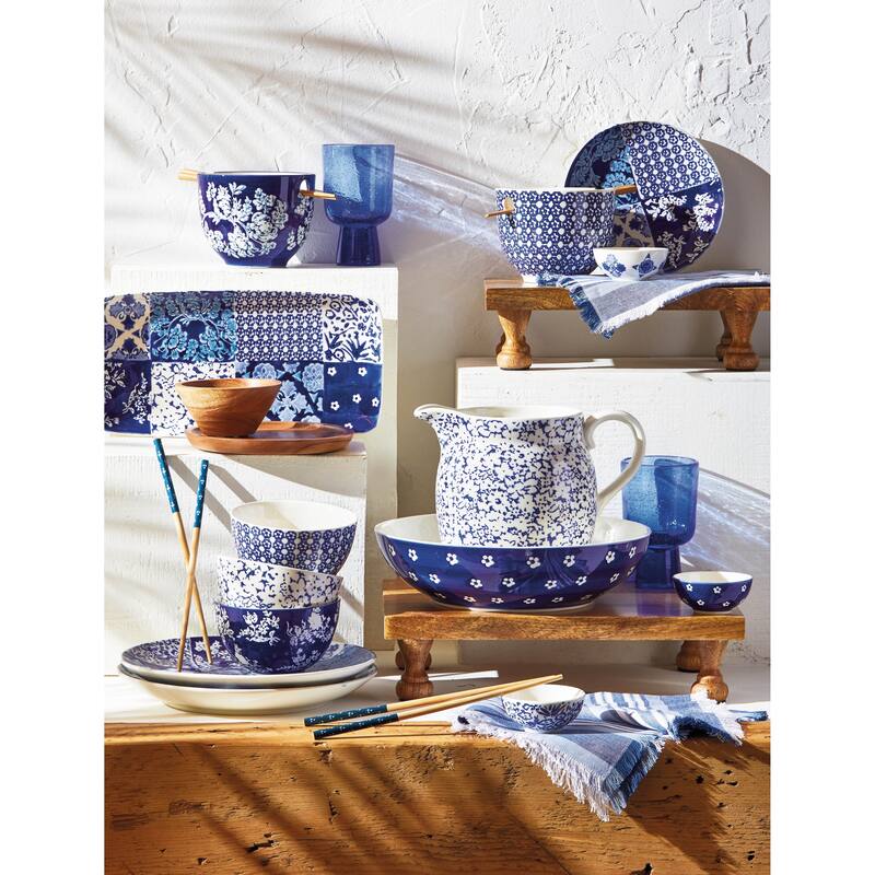 Lisbon Blue Ceramic Rectangular Serving Platter 11.8 x 5.9 x 1.1 in Dishwasher Safe Everyday Use