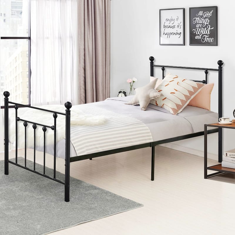 Reinforced Metal Platform Bed Frame, Black, Twin/Full/Queen Size Beds