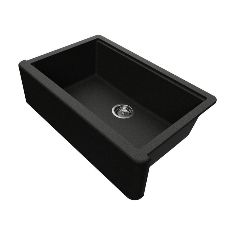 Self-Trimming Quartz Composite 33" Farmhouse Single Bowl Kitchen Sink - Black