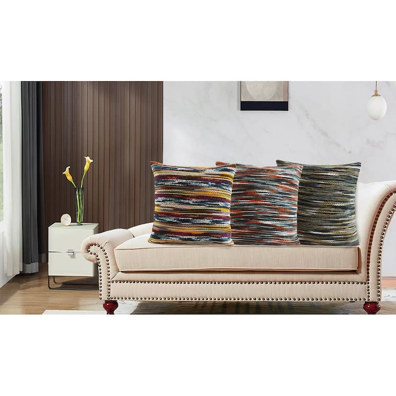 Violet Linen Chenille Accentuation Exotic Stripes Pattern, 18 Inch x 18 Inch, Square, Decorative Accent Throw Pillow Cover