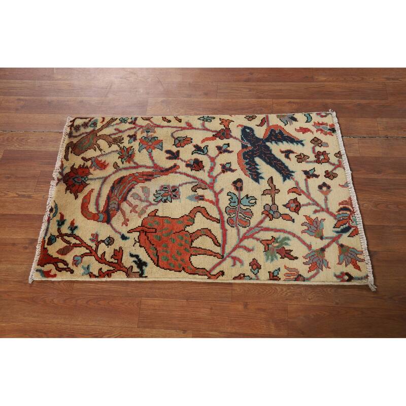 Animals Design Kazak Oriental Foyer Rug Hand-Knotted Wool Carpet - 2'0" x 3'0"
