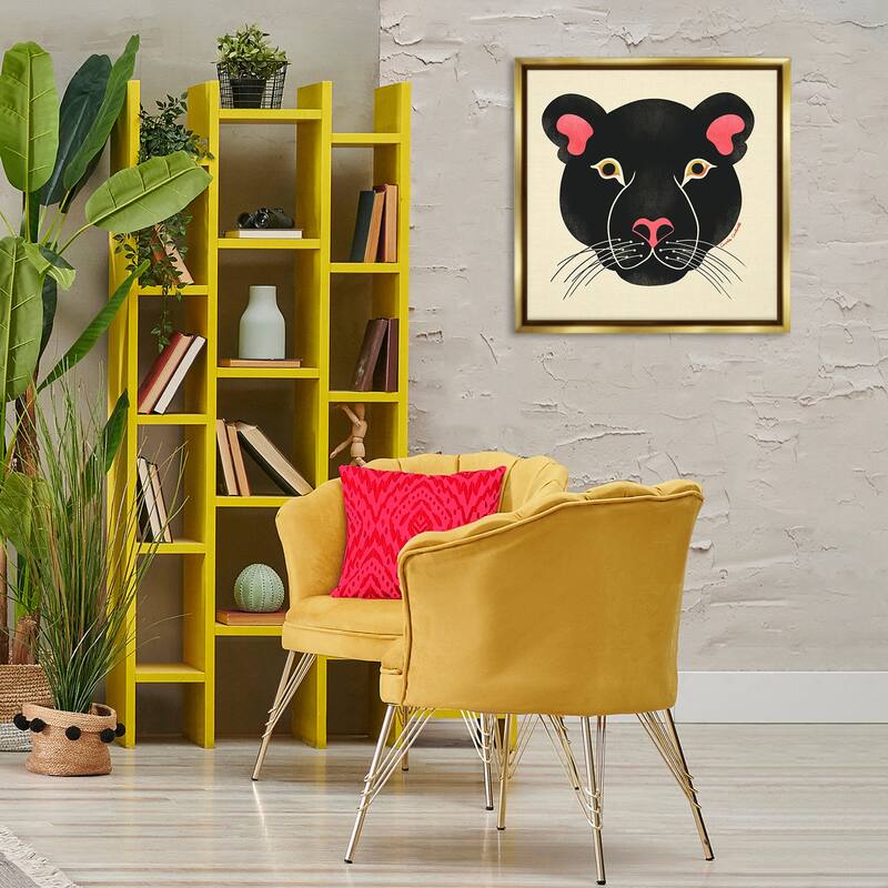 Stupell Minimal Wild Panther Face Framed Floater Canvas Wall Art Design By Carrie Cantwell