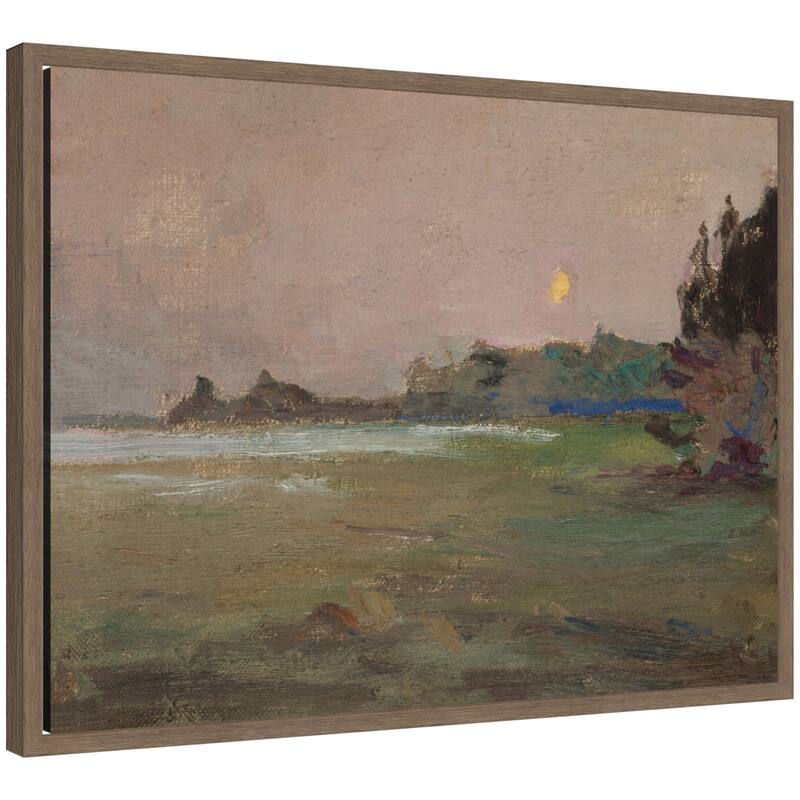 Kate and Laurel Moonlite Evening Mist 1910 Jan Ciaglinski by Nostalgia Prints Framed Canvas Wall Art Print - 24 x 18 - Walnut