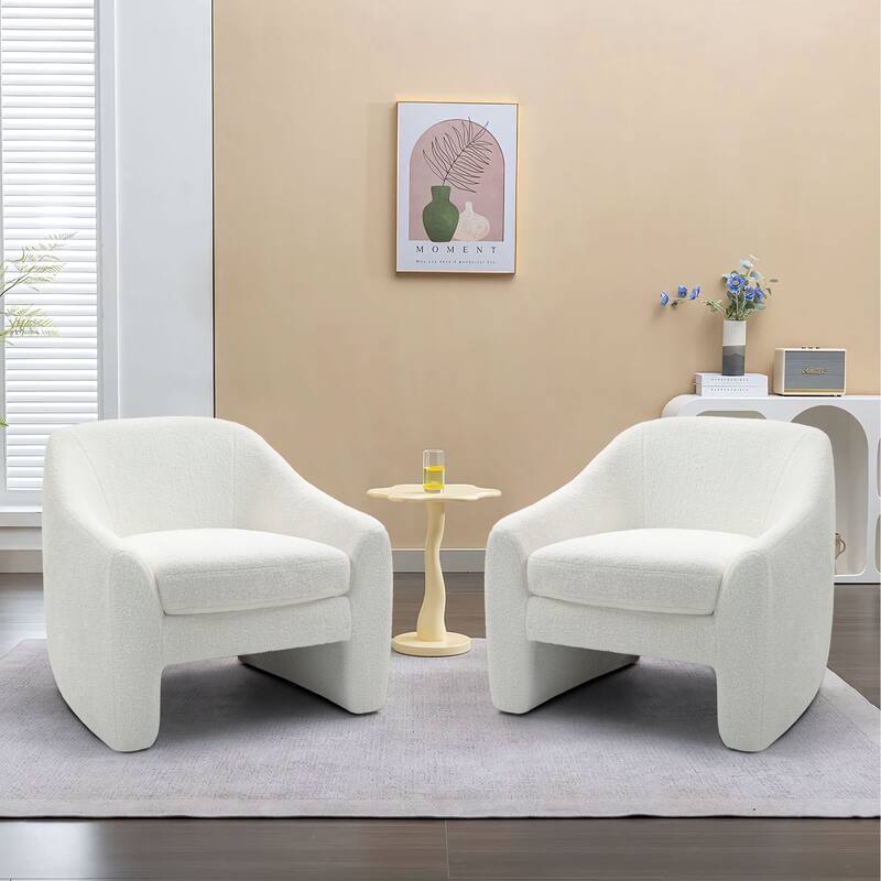 Nordic-style Upholstered Barrel Chair - Teddy Fabric - Beige/2SET