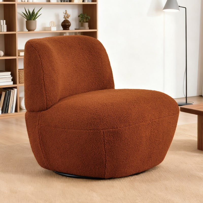 Modern 27" W Swivel Orange Boucle Upholstered Accent Chair - Single
