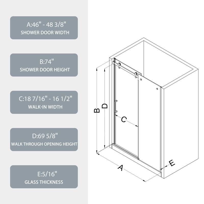 56"-60"W x 74"H Bathroom Doors with High Quality Stainless Steel Handles