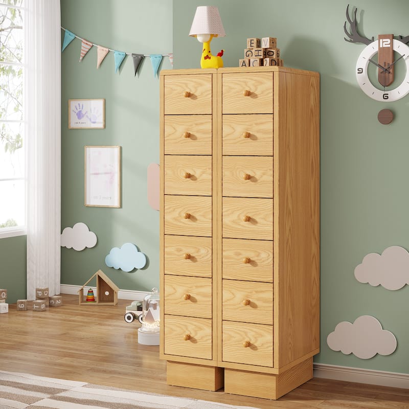 Tall Dresser with 5 Drawers, Wood Slim Storage Drawer Organizer, Oak