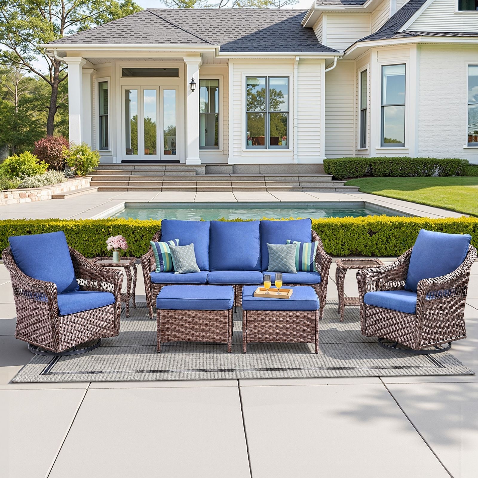 Pocassy 7 Pieces Sofa Swivel Chair with Ottomans