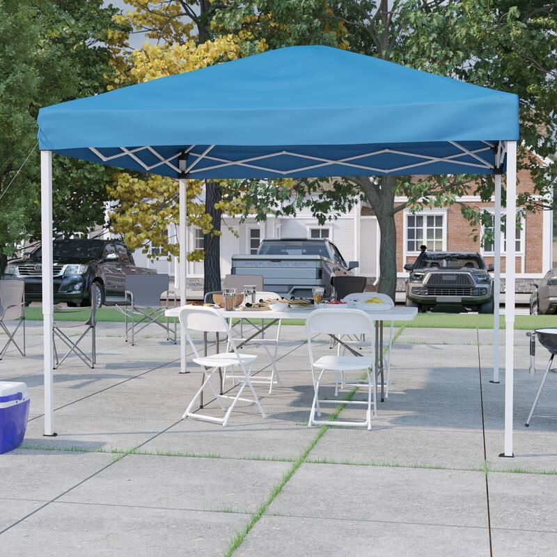 10' x 10' Pop Up Canopy, Folding Table and 4 Folding Chairs Bundle - Blue