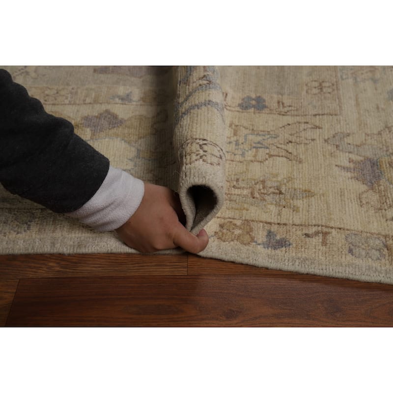 Vegetable Dye Floral Beige Oushak Turkish Rug Hand-Knotted Wool Carpet - 7'10" x 10'0"