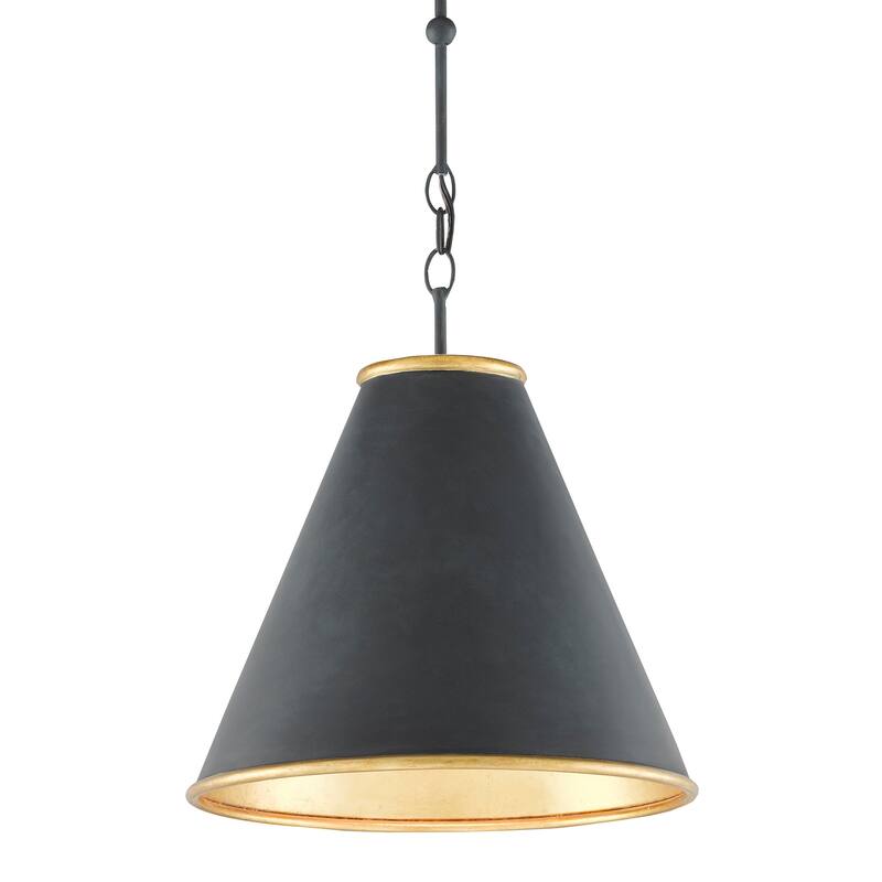 Currey & Company Pierrepont Small Black Pendant - 18"h x 16"dia - 18"h x 16"dia - Antique Black/Contemporary Gold Leaf/Painted Gold