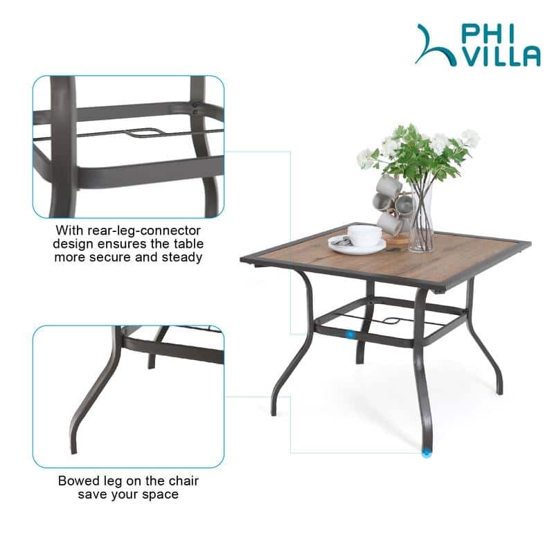 37" x 37" Outdoor Patio Wood-Like Square Dining Table with Metal Steel Frame and Umbrella Hole