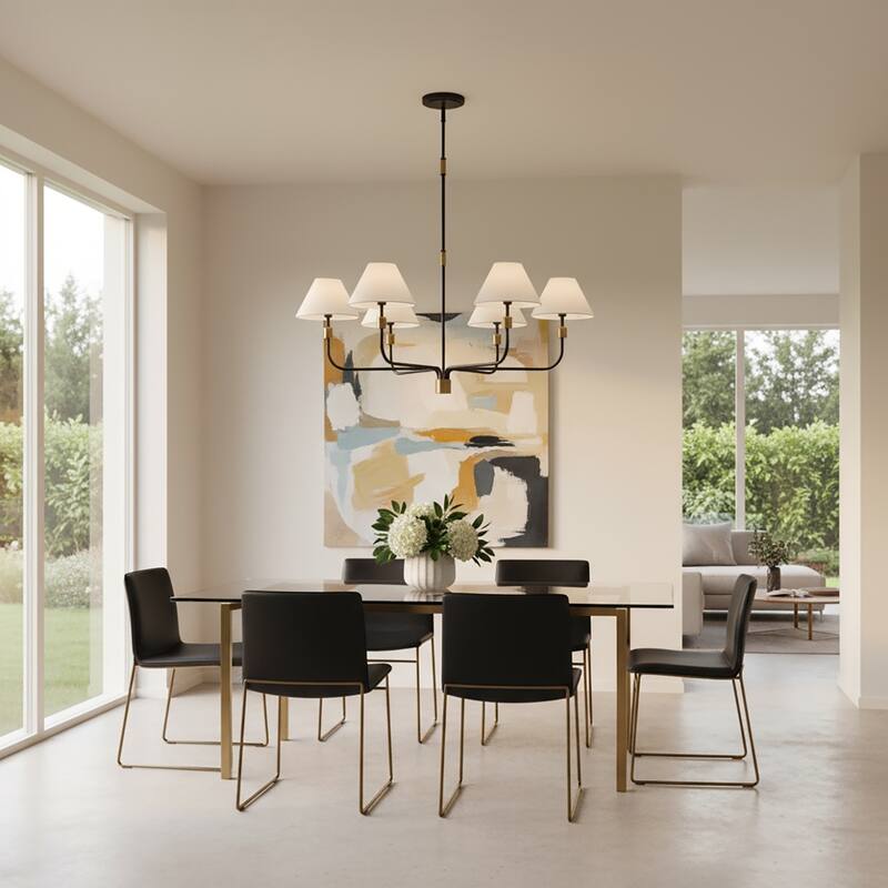 Artcraft Providence - Chandelier - Black with Brushed Brass Accent - Fabric Shade