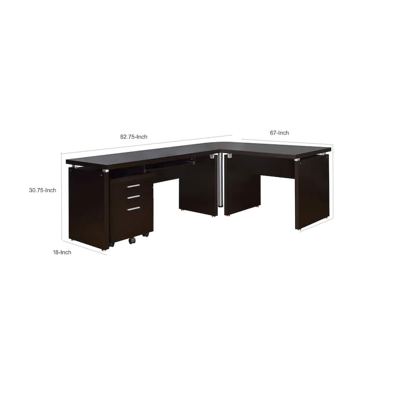 Niti 2 Piece Home Office L Desk with File Cabinet, Keyboard Tray Dark Brown