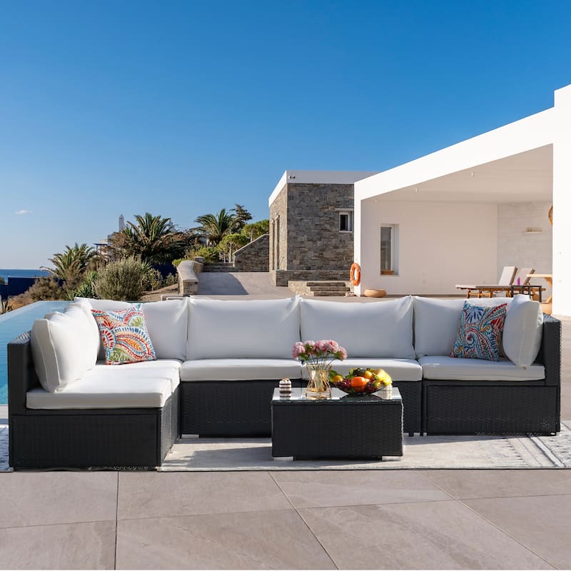 Outdoor 7-Piece Sofa Seating Group with Cushions - Beige