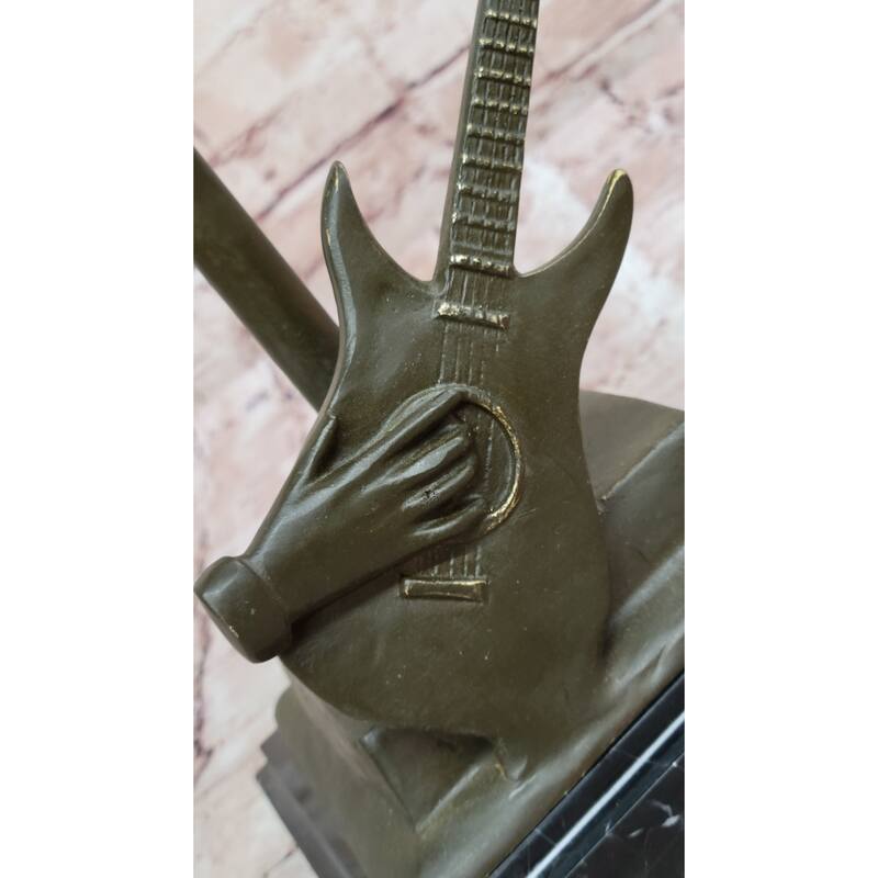 Electric Guitar Player Bronze Sculpture – Modern Musician Figurine On Marble Base