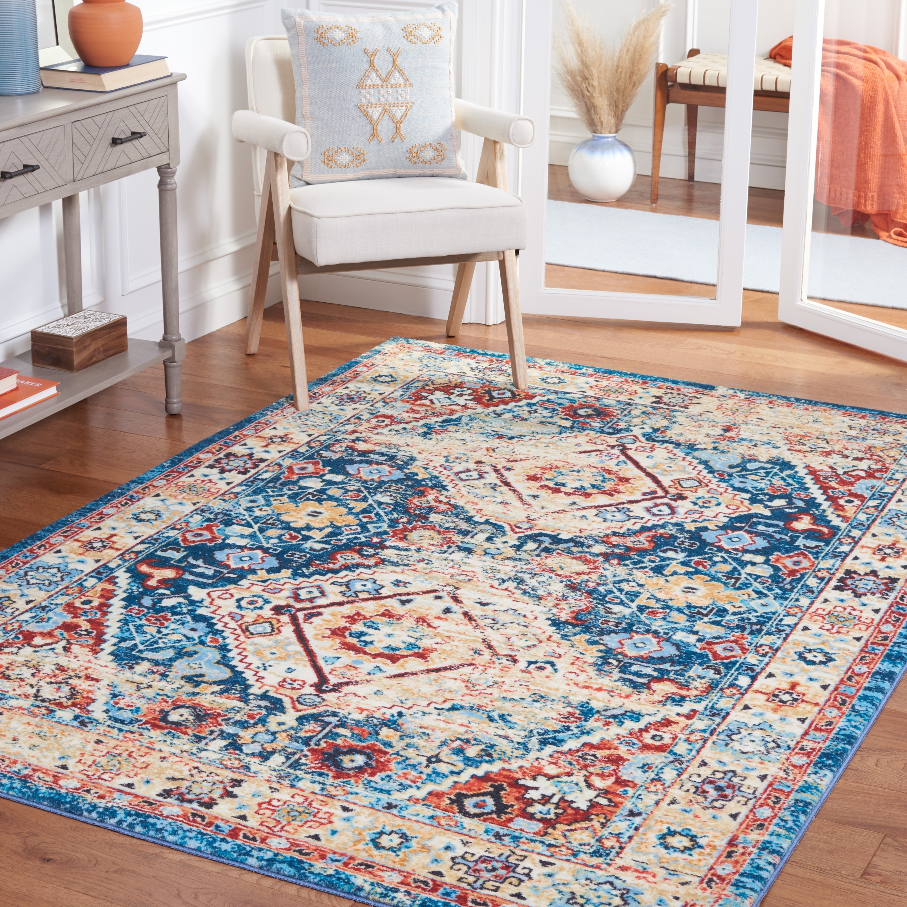 SAFAVIEH Riviera Machine Washable Slip Resistant Vertie Oriental Rug