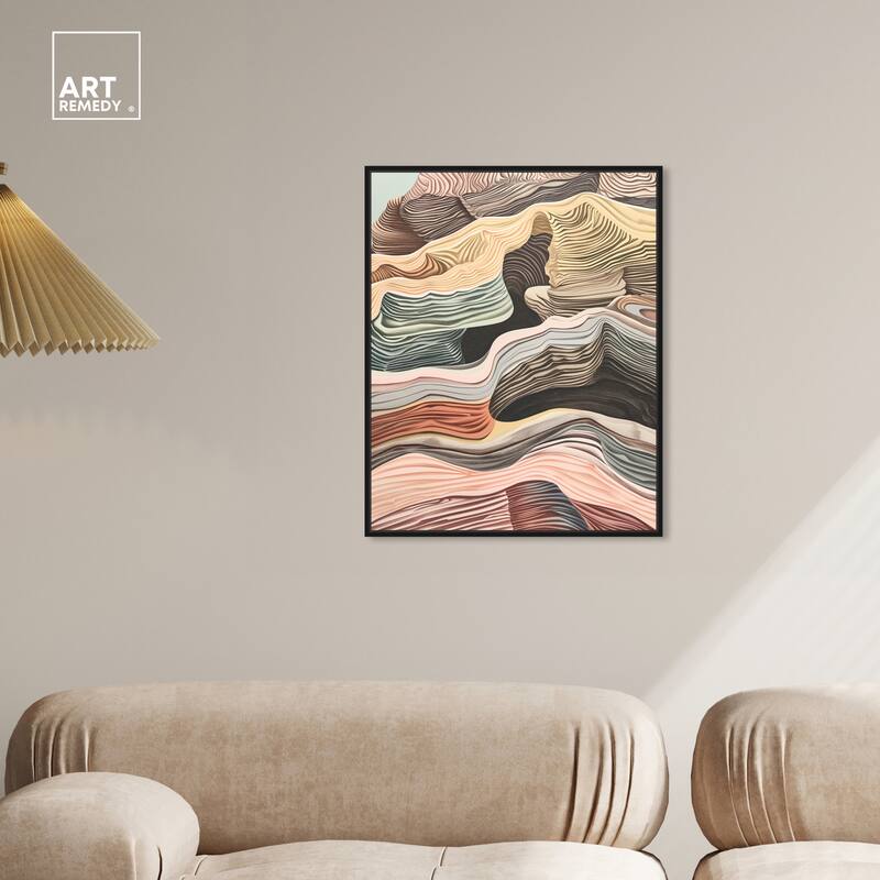 Art Remedy Coyote Tan Framed Boho Abstract 1 Piece Canvas Wall Art