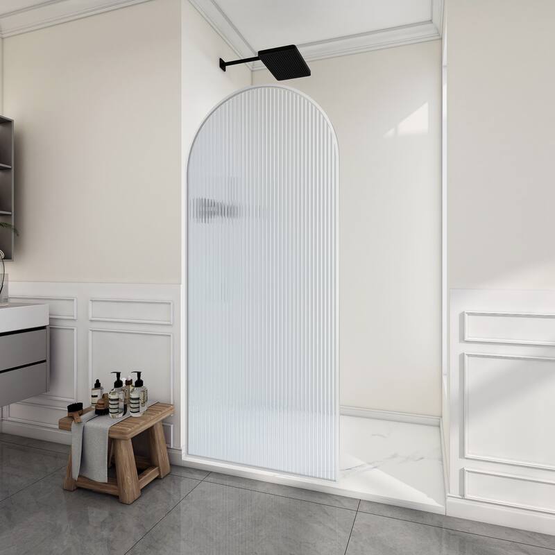 Ember Series 34 in. W x 78 in. H Fixed Framed Shower Door in Black, Gold or Nickel Finish with Clear or Fluted Glass