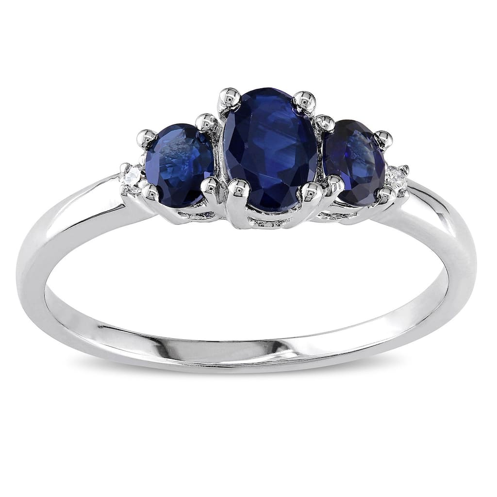 Miadora 10k White Gold Blue Sapphire and Diamond 3-stone Ring
