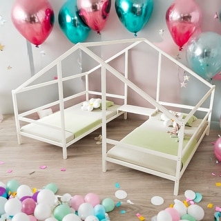 Metal Double Twin Size Triangular House Beds with Built-in Table for Home