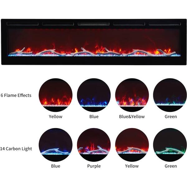 36 72 inch Wall Mount and Recessed Electric Fireplace in Black Bed