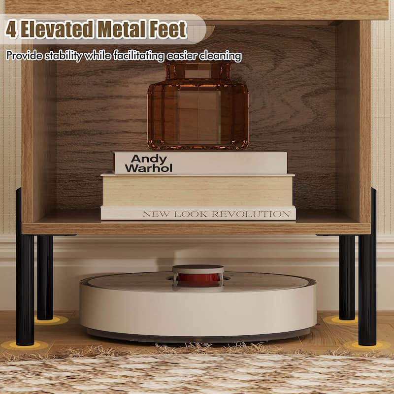 Costway Nightstand with Charging Station Drawer Compartment Modern
