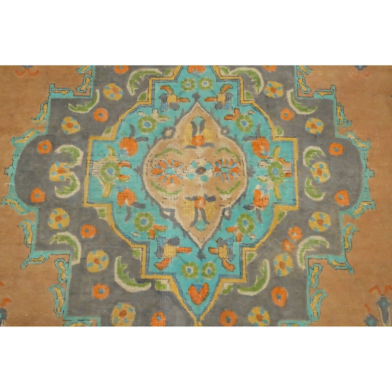 Hand Knotted Oriental 100% Wool Carpet Traditional Floral Oranges & Rust Tabriz Area Rug - 12' 7'' X 9' 6''