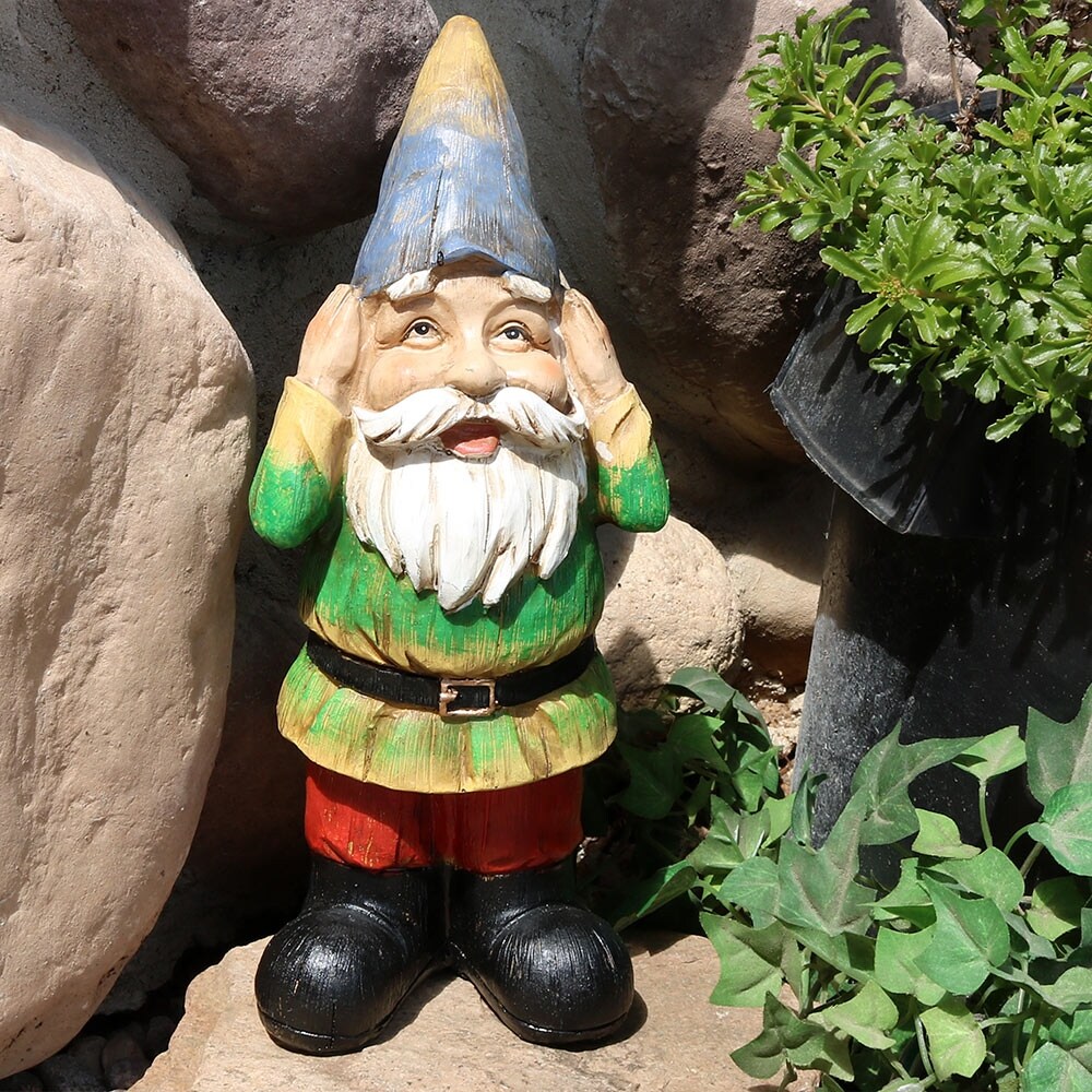 Sunnydaze Henry Hears No Evil Gnome Garden Statue and Lawn