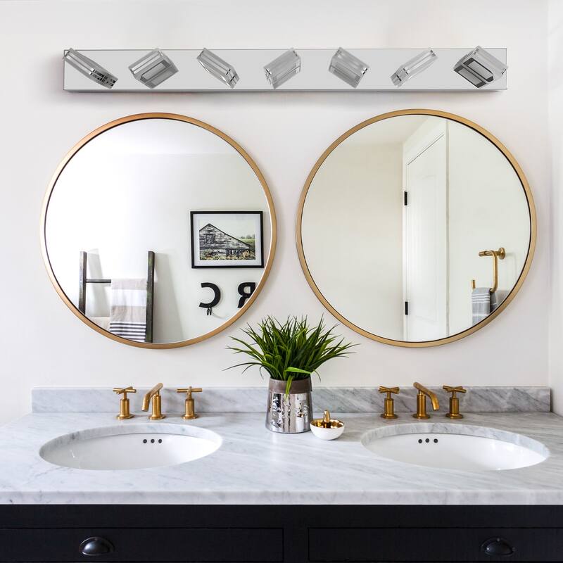 45" Modern 7-Light LED Vanity Light, Square Acrylic Lampshades Wall Mount Fixture for Bathroom, Mirror Lighting