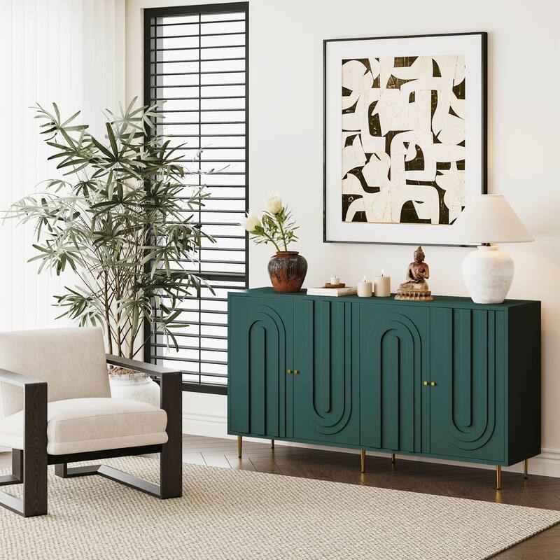 Modern Lacquered 4 Door Wooden Cabinet Sideboard Buffet Server Cabinet Storage Cabinet