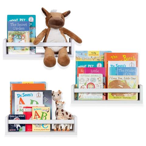 Wallniture Madrid Wood Wall Shelves for Book and Toy Storage (Set of 3)