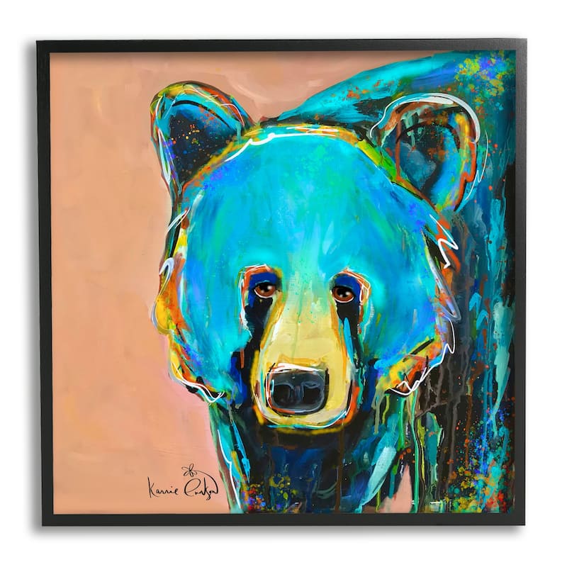 Stupell Brilliant Blue Bear Gazing Street Style Graffiti Splatter Framed Wall Art, Design by Karrie Evenson - 17 x 17 - Black