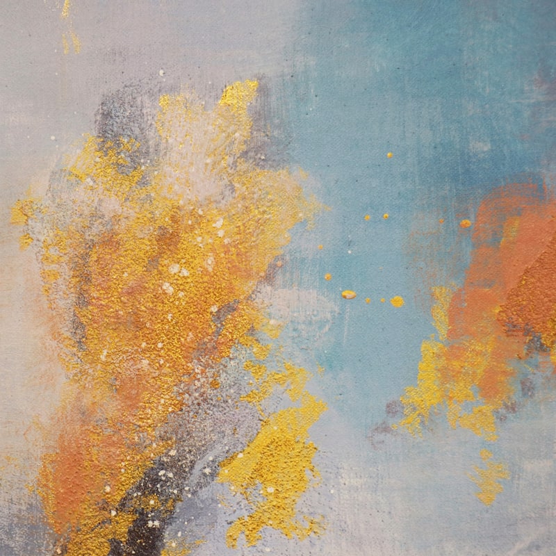 Pasargad Home Prism — Hand-Painted Abstract Oil Painting on Canvas, Blue & Beige with Gold Accents