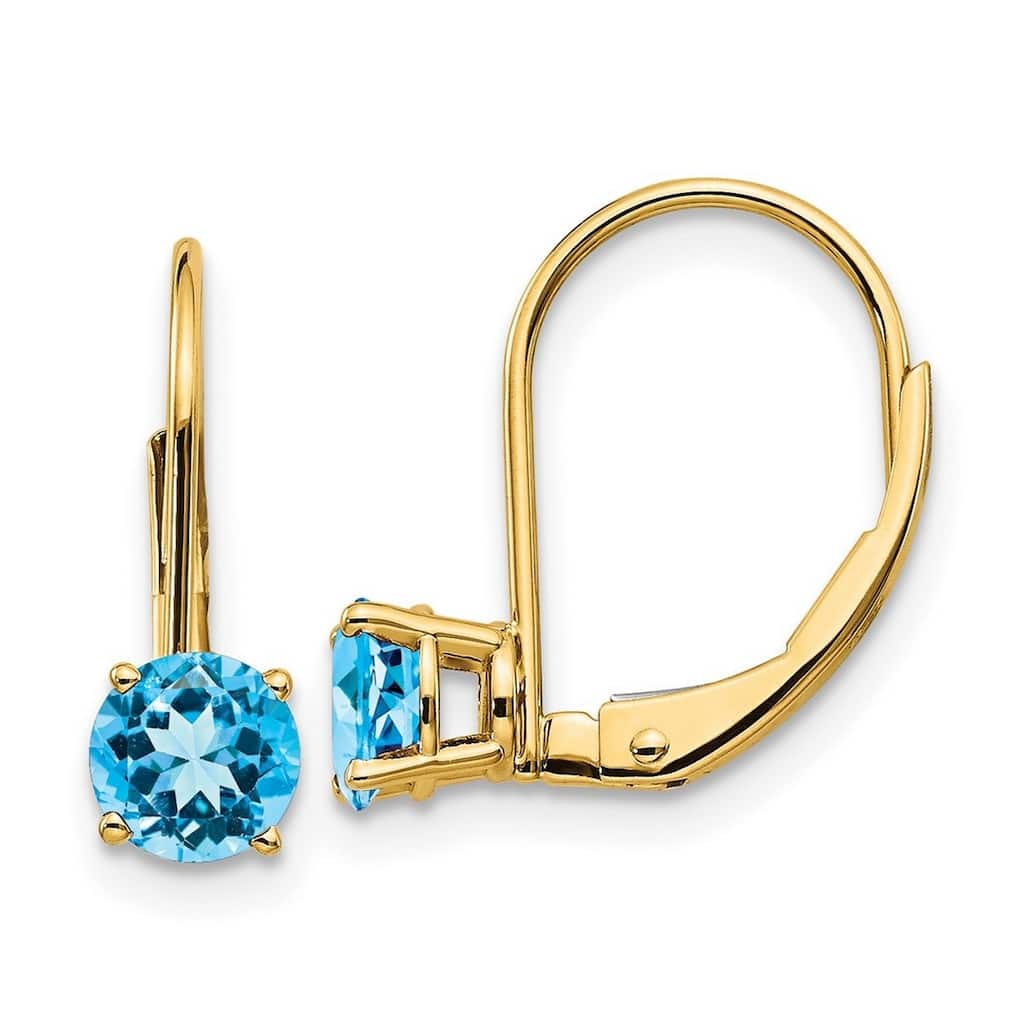Curata 14k Yellow Gold 5mm Round Gemstone Leverback Earrings - 5x16mm