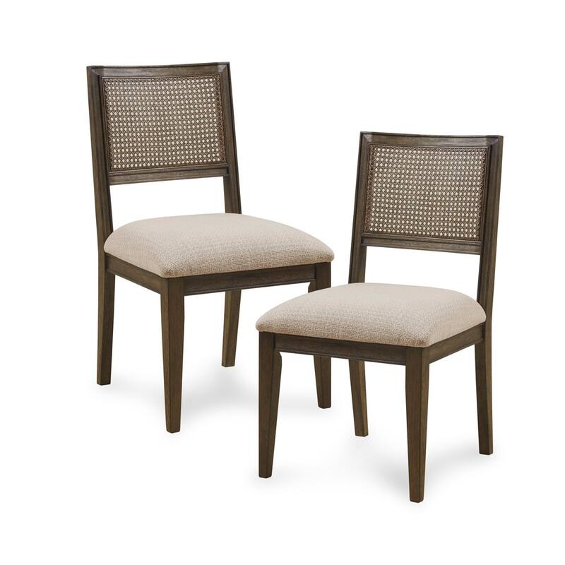 Cane Inset Back Fabric Upholstered Dining Chairs Side Chairs Set of 2