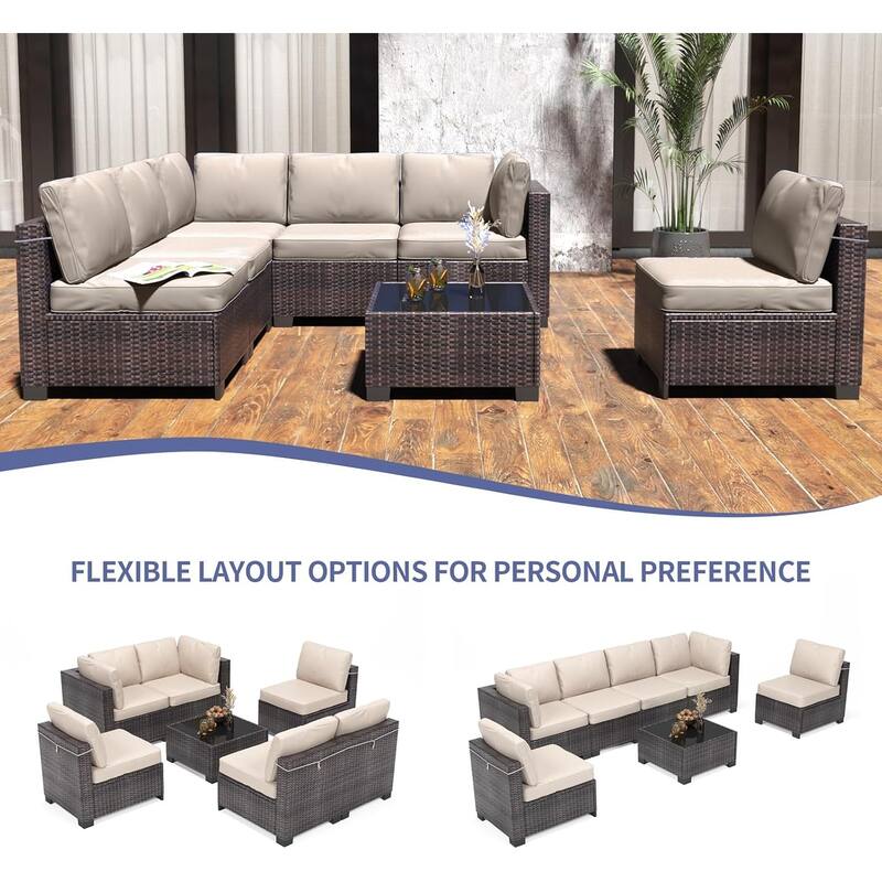 IDEALHOUSE 7-Piece PE Rattan Wicker Outdoor Patio Furniture Set