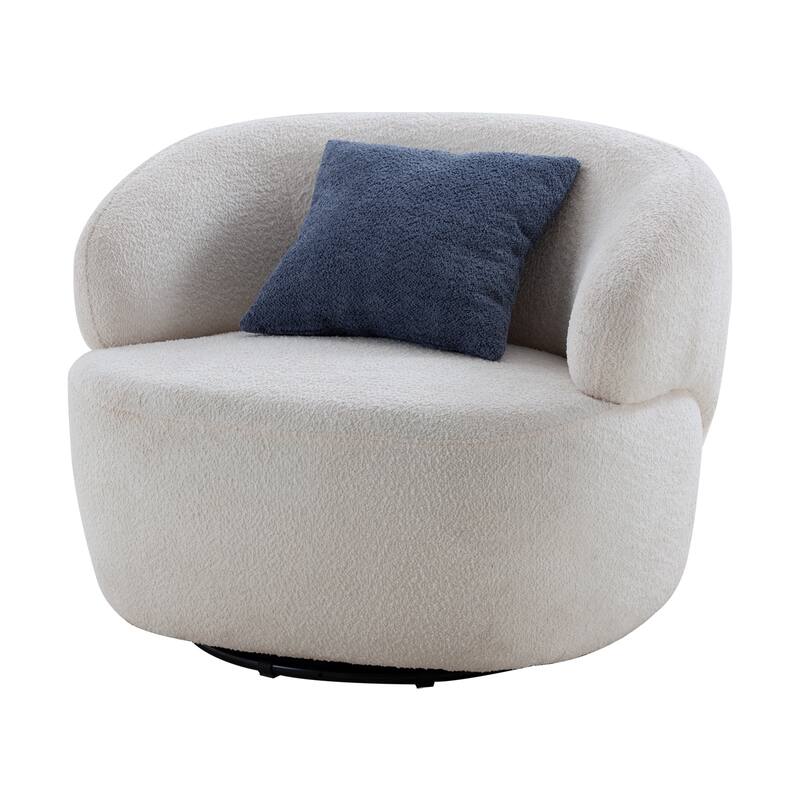 White 34.6" 360° Swivel Barrel Chair with Solid Wood Frame