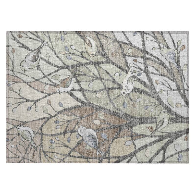 Machine Washable Indoor/ Outdoor Bird Mosaic Chantille Rug
