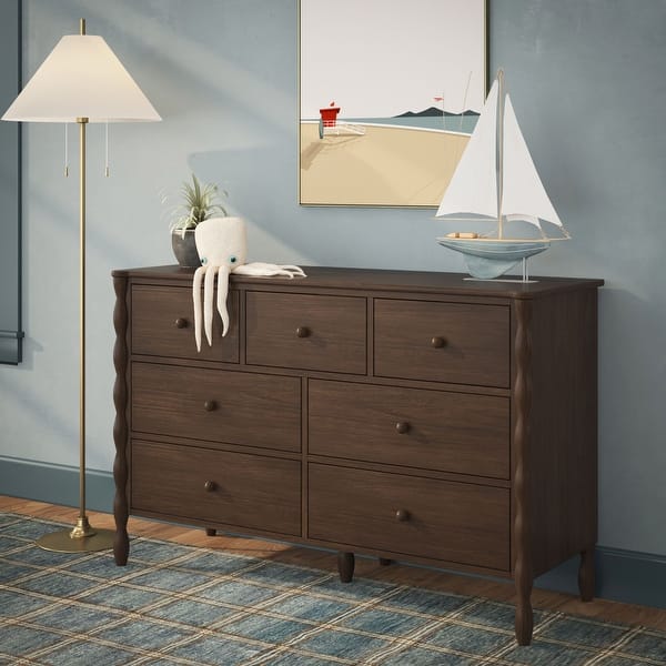 slide 2 of 35, Max & Lily Jenny Lind 7-drawer Wood Spindle Leg Horizontal Dresser