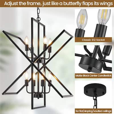 8 -Lights Candle Dimmable Two Tiers Rectangle Chandeliers