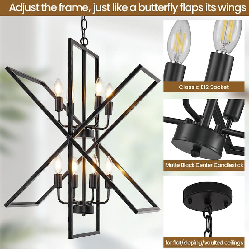 8-light Farmhouse Rustic Chandelier, Rotation Chandelier Fixture - 24 Inch