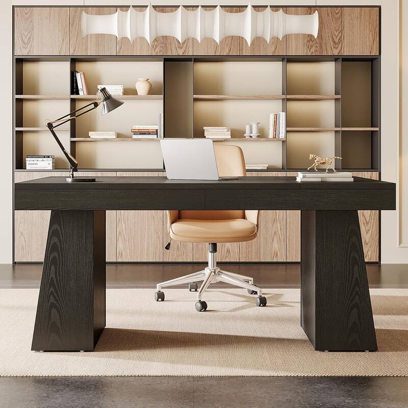 Brown Wood Mid-Century Executive Desk for Home Office