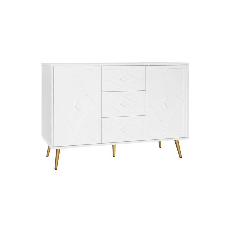 2-Door, 3-Drawer Buffet Cabinet - Adjustable Shelf for Living Room or Kitchen Use