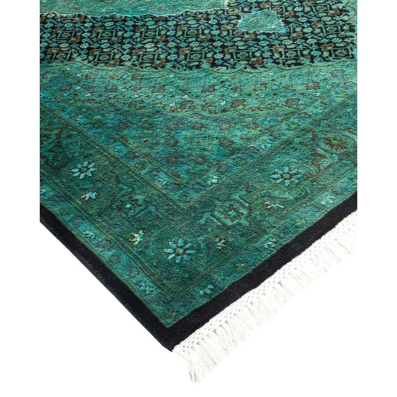 Overton Hand Knotted Wool Vintage Inspired Modern Contemporary Overdyed Blue Area Rug - 4' 1" x 6' 9"