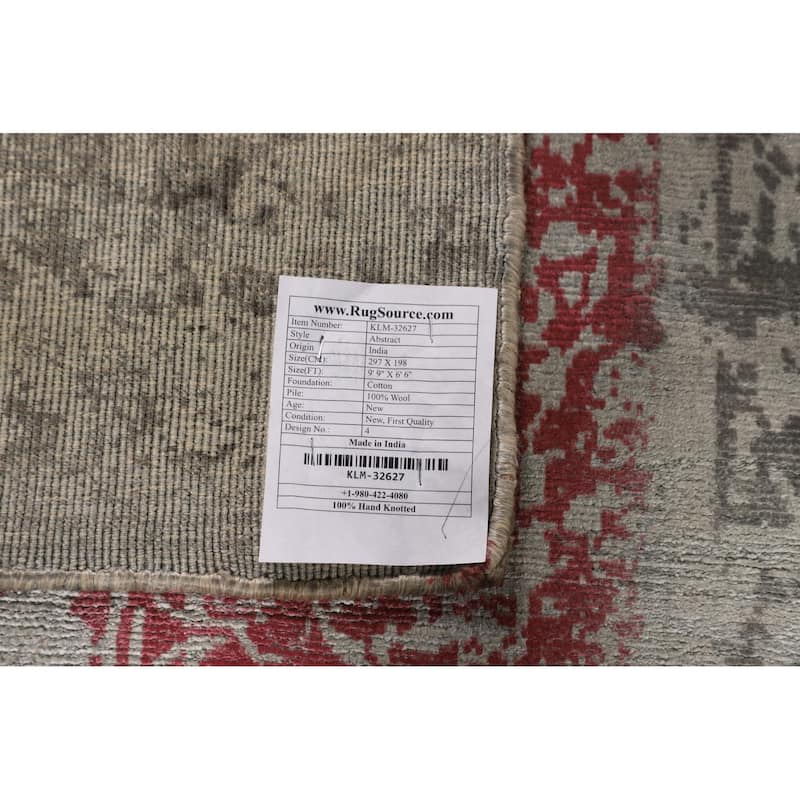 Abstract Area Rug Hand-Knotted Wool Carpet - 6'6" X 9'9"