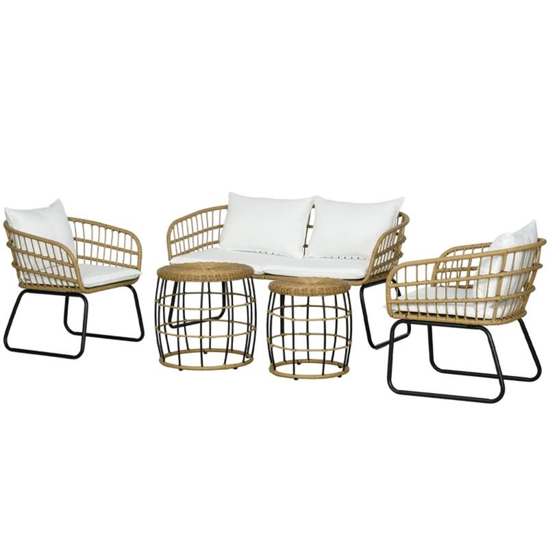5-Piece Outdoor Patio Conversation Set with PE Rattan, Cushions & Dual Coffee Tables