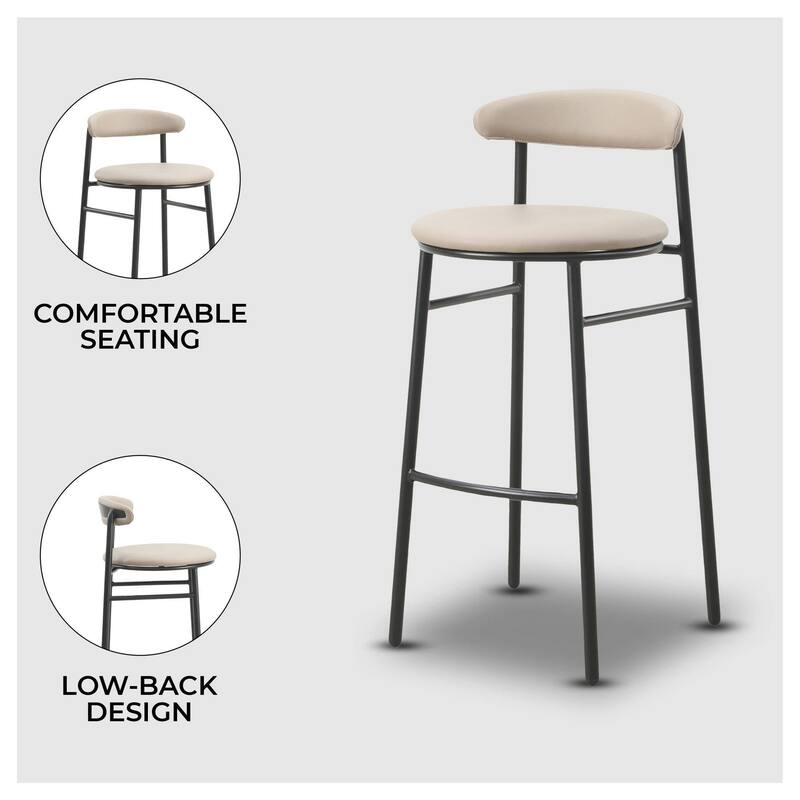 Upholstered Leather Bar Stool Accent Kitchen Chair Lume Collection Set of 2