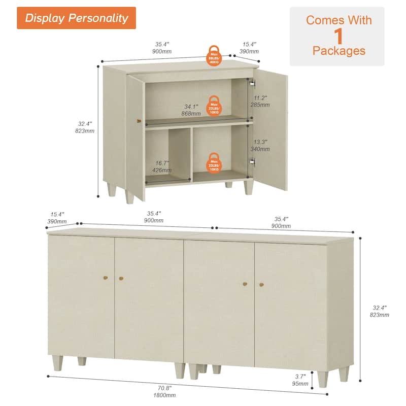 Buffet Cabinet with 3 Compartments for Dining Room, 32.4"H Sideboard